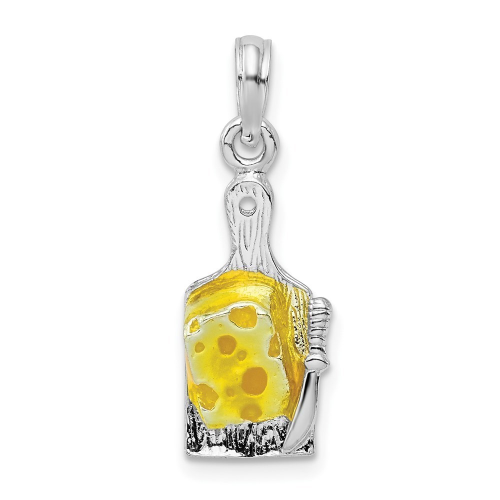 925 Sterling Silver Enameled Cheese Board with Knife Necklace Charm Pendant